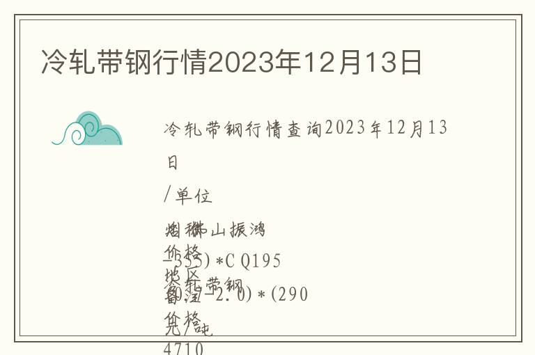 冷轧带钢行情2023年12月13日