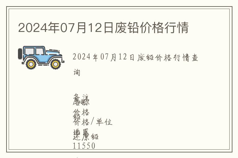 2024年07月12日废铅价格行情