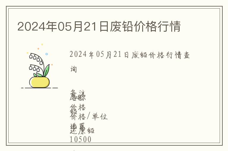 2024年05月21日废铅价格行情