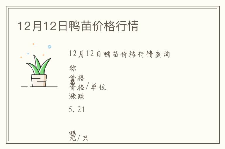 12月12日鸭苗价格行情