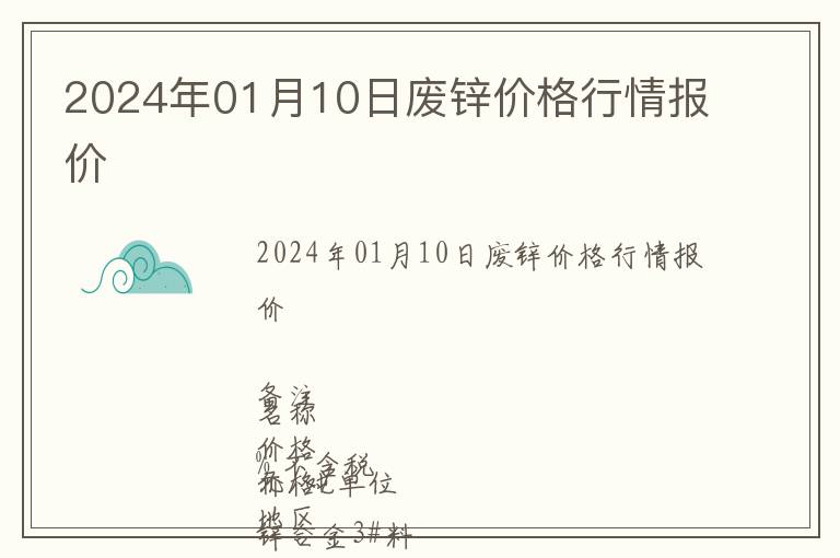 2024年01月10日废锌价格行情报价