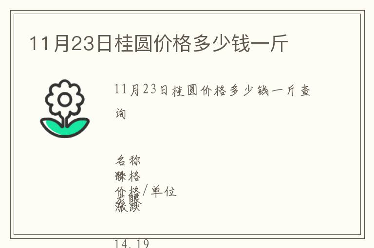 11月23日桂圆价格多少钱一斤