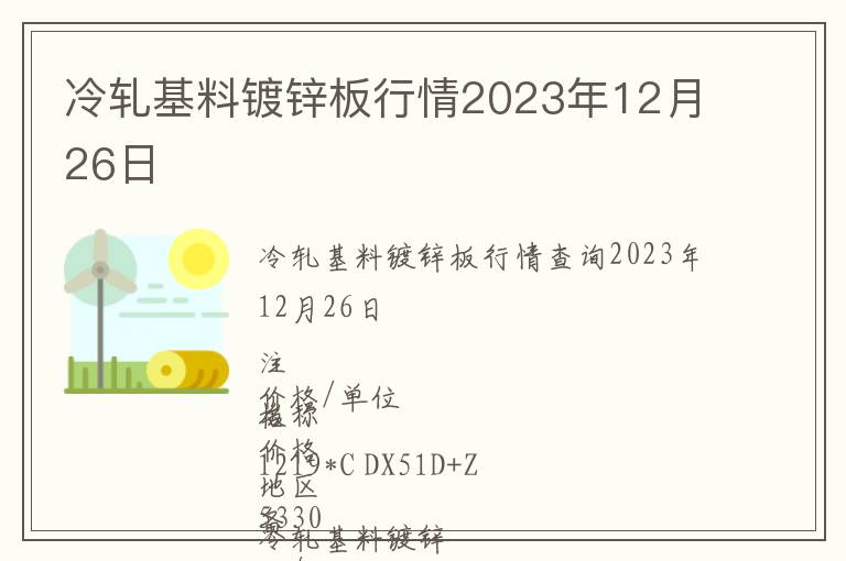 冷轧基料镀锌板行情2023年12月26日