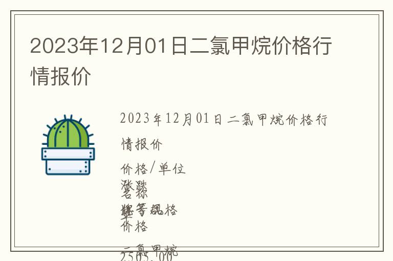 2023年12月01日二氯甲烷价格行情报价