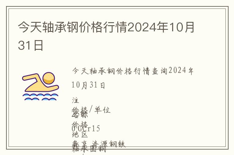 今天轴承钢价格行情2024年10月31日