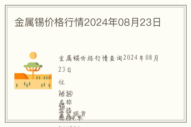 金属锡价格行情2024年08月23日