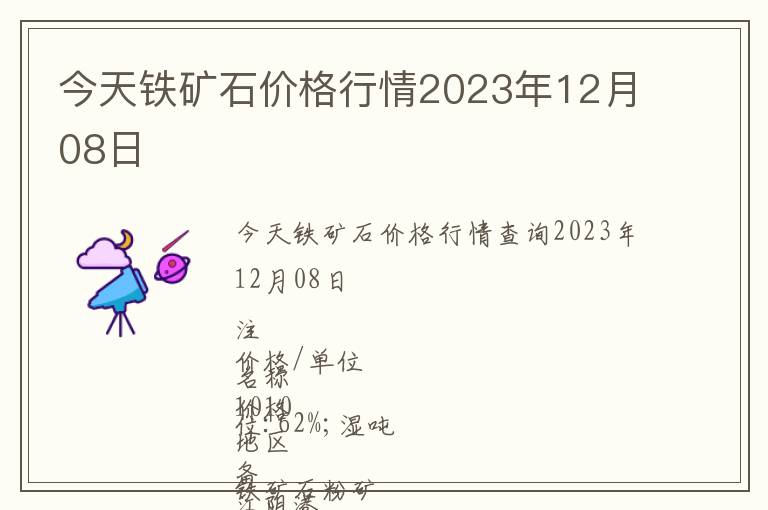 今天铁矿石价格行情2023年12月08日