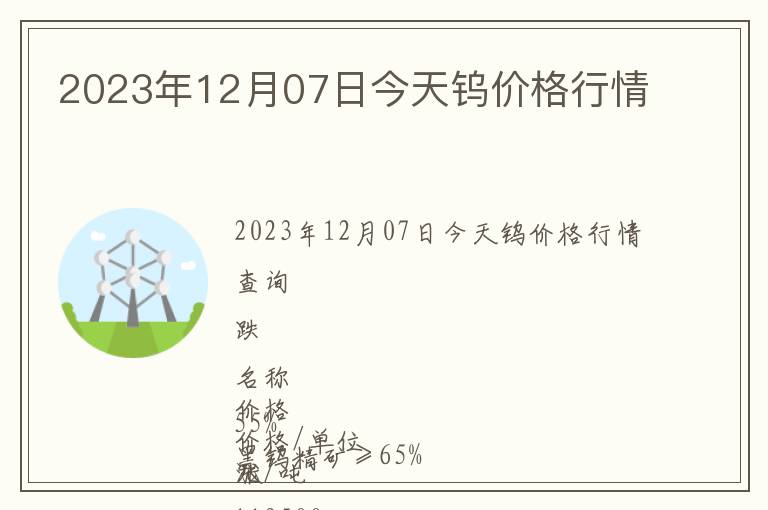 2023年12月07日今天钨价格行情