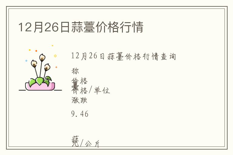 12月26日蒜薹价格行情