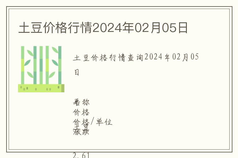 土豆价格行情2024年02月05日