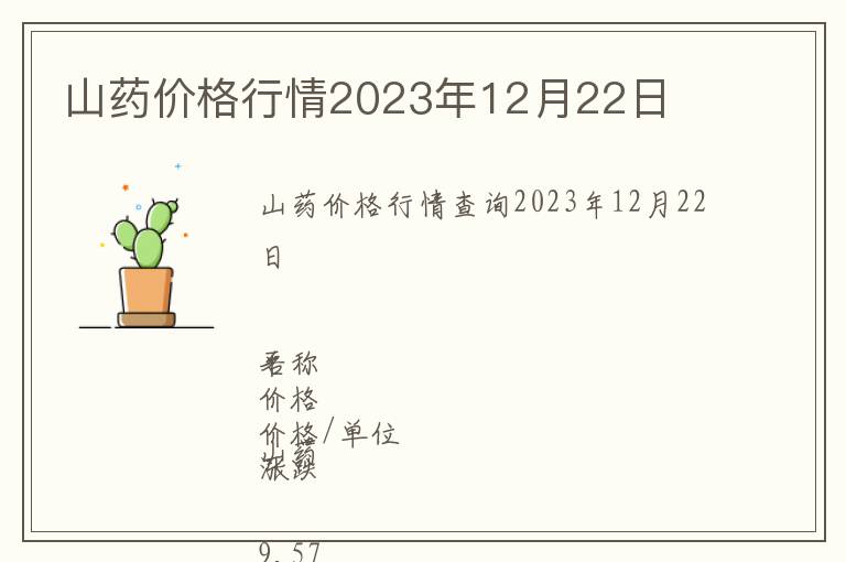 山药价格行情2023年12月22日