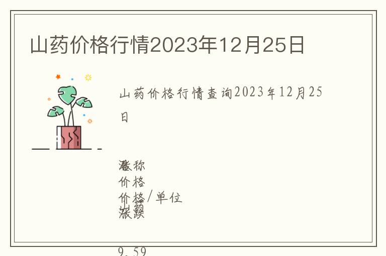 山药价格行情2023年12月25日