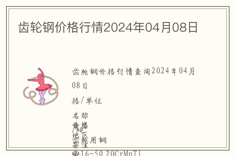 齿轮钢价格行情2024年04月08日