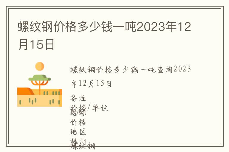 螺纹钢价格多少钱一吨2023年12月15日