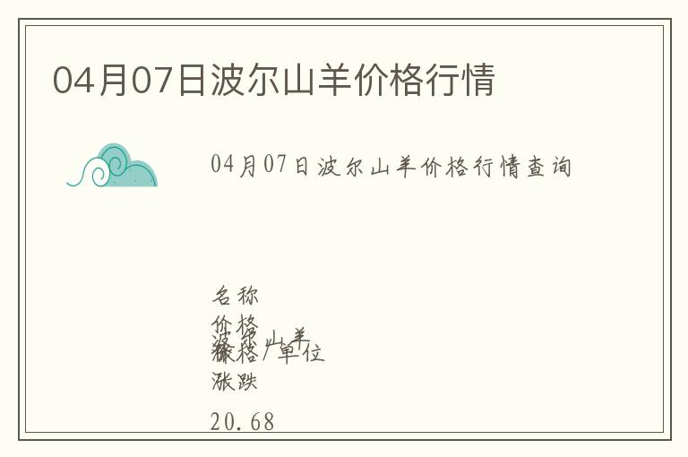 04月07日波尔山羊价格行情