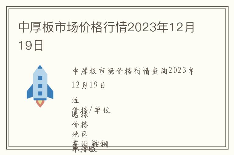 中厚板市场价格行情2023年12月19日