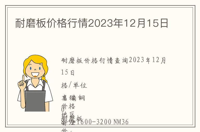 耐磨板价格行情2023年12月15日