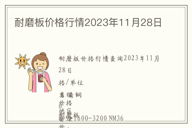 耐磨板价格行情2023年11月28日