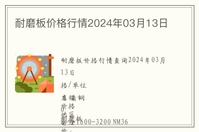 耐磨板价格行情2024年03月13日