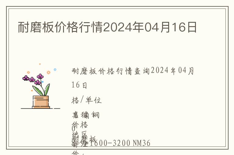 耐磨板价格行情2024年04月16日