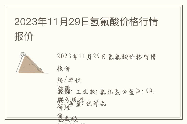 2023年11月29日氢氟酸价格行情报价