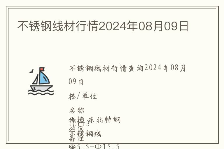 不锈钢线材行情2024年08月09日