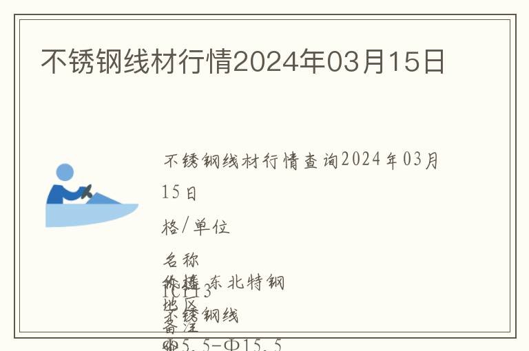 不锈钢线材行情2024年03月15日