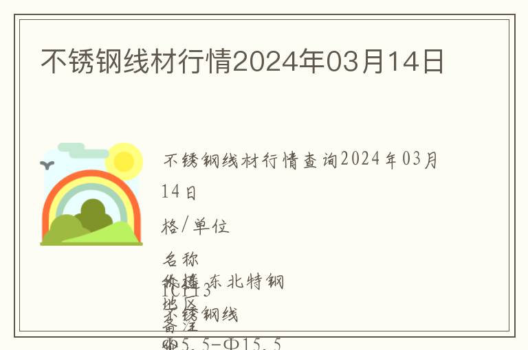 不锈钢线材行情2024年03月14日