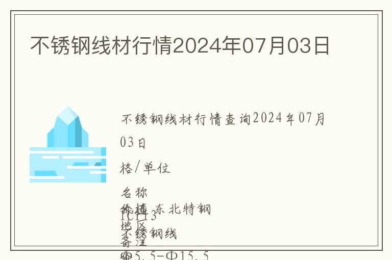 不锈钢线材行情2024年07月03日