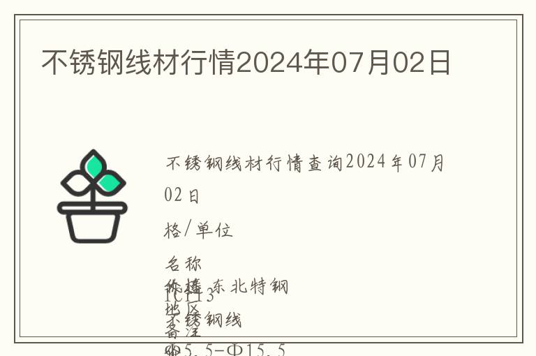 不锈钢线材行情2024年07月02日