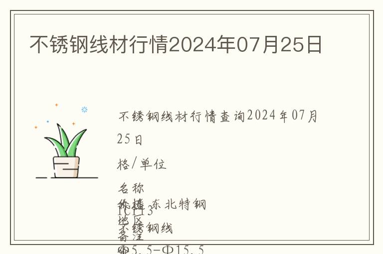 不锈钢线材行情2024年07月25日