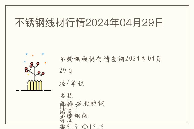 不锈钢线材行情2024年04月29日