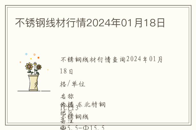 不锈钢线材行情2024年01月18日