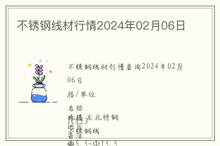 不锈钢线材行情2024年02月06日