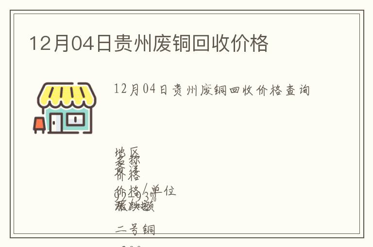 12月04日贵州废铜回收价格