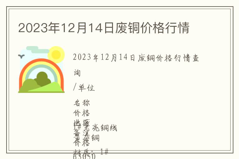 2023年12月14日废铜价格行情