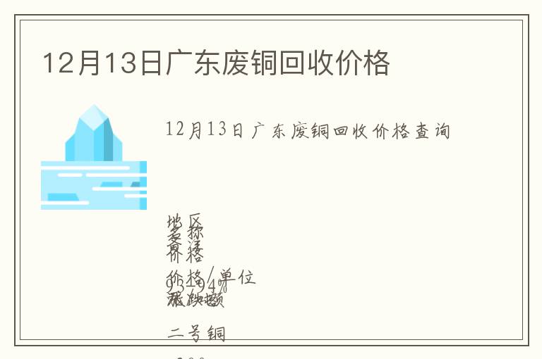 12月13日广东废铜回收价格