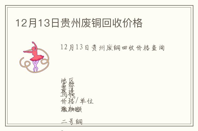 12月13日贵州废铜回收价格