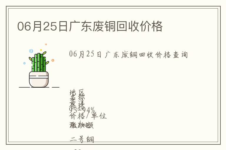06月25日广东废铜回收价格