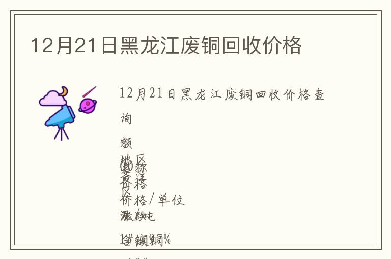 12月21日黑龙江废铜回收价格