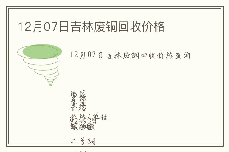 12月07日吉林废铜回收价格