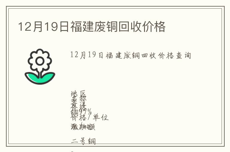 12月19日福建废铜回收价格