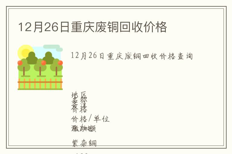 12月26日重庆废铜回收价格