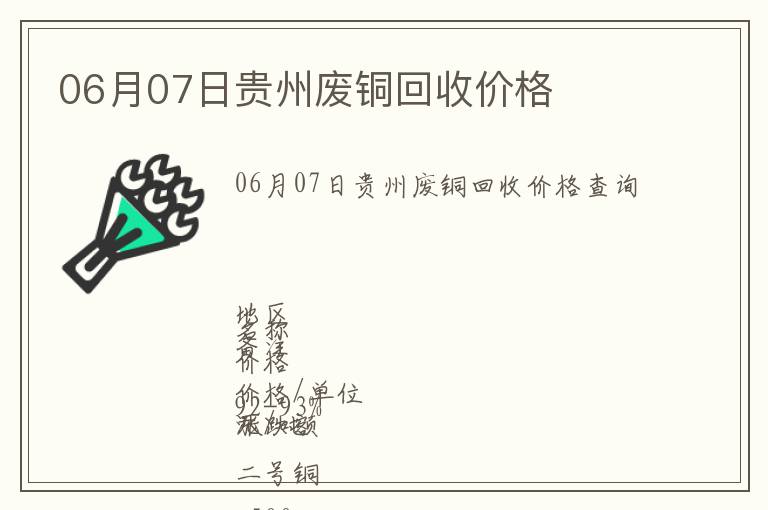 06月07日贵州废铜回收价格