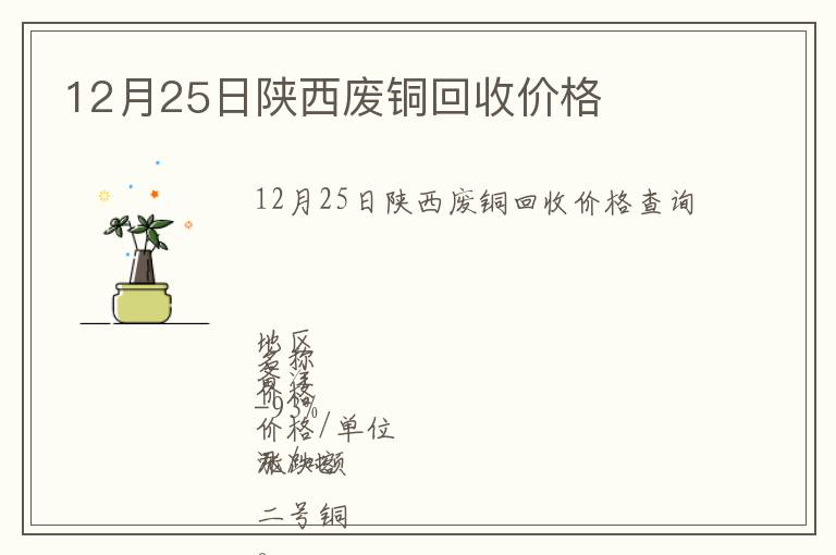 12月25日陕西废铜回收价格