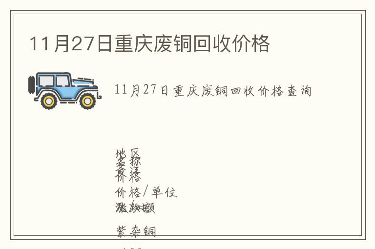 11月27日重庆废铜回收价格
