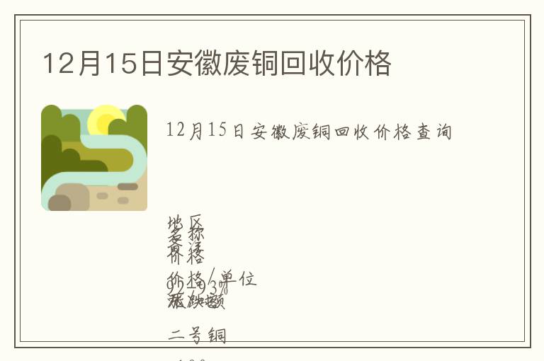 12月15日安徽废铜回收价格