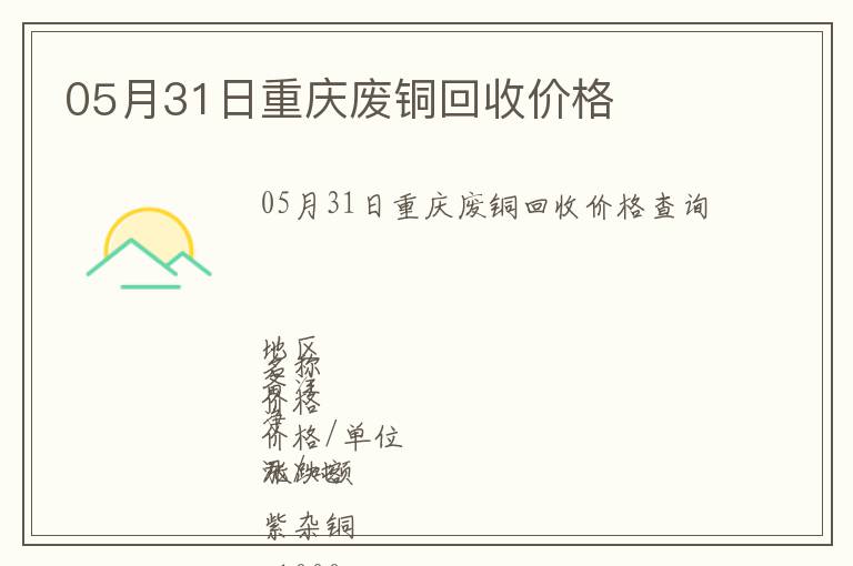 05月31日重庆废铜回收价格