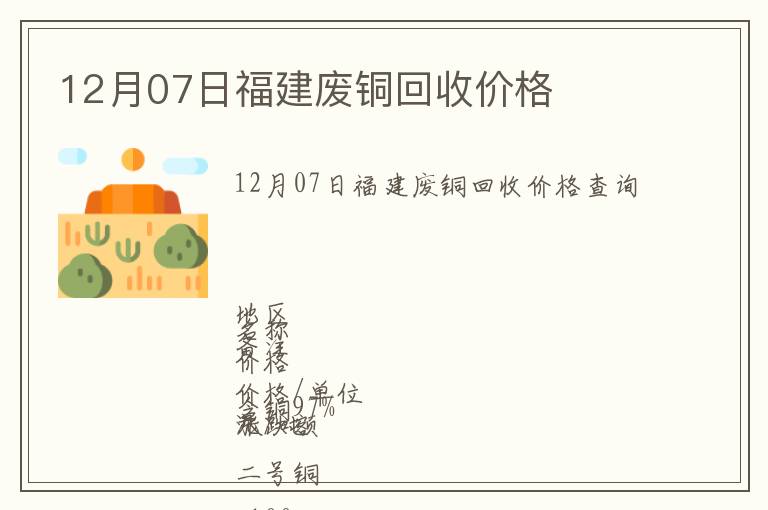 12月07日福建废铜回收价格