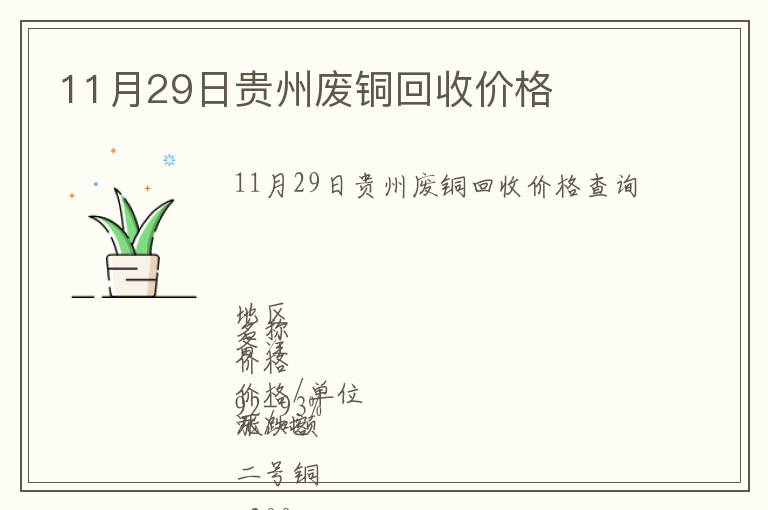 11月29日贵州废铜回收价格